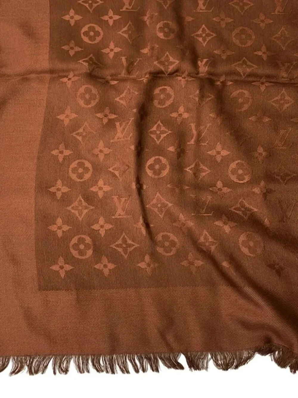 LOUIS VUITTON Shawl Monogram M71338 Chocolat Scarf Silk Wool